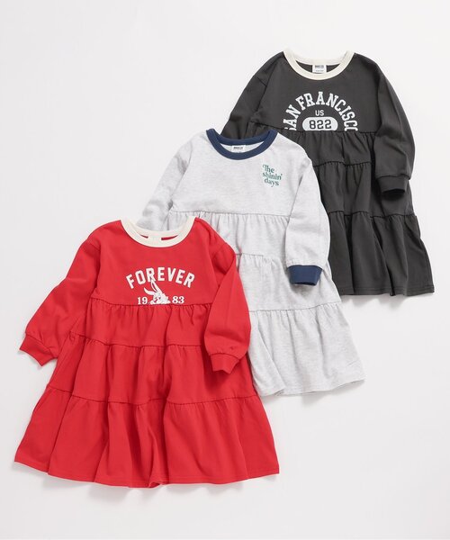 BREEZE（ブリーズ）の「【ジュニア対応】カレッジティアードワンピ―ス（ワンピース・キッズ・チャコール/レッド/グレー・80/90/100/110/120/130/140）」の12枚目の写真