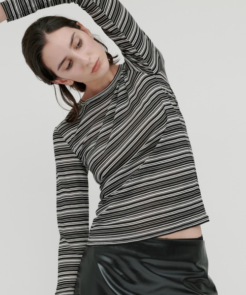 kiehtova(キエトヴァ)の「【kiehtova】SHEER BORDER TOPS/シアー ボーダー トップス(Tシャツ/カットソー・レディース・ホワイト×ブラック/ベージュ系その他・FREE)」の2枚目の写真