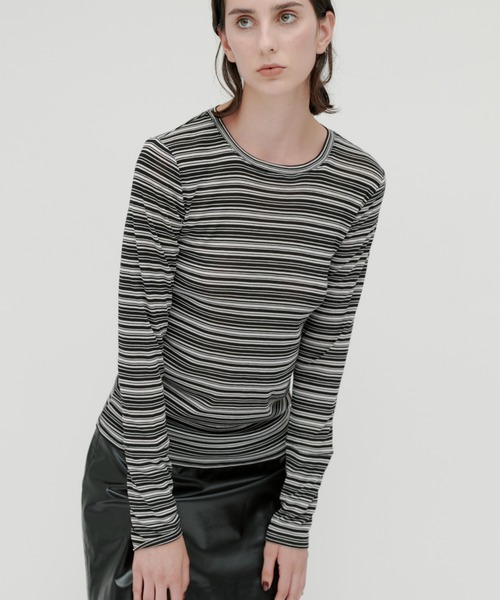 kiehtova(キエトヴァ)の「【kiehtova】SHEER BORDER TOPS/シアー ボーダー トップス(Tシャツ/カットソー・レディース・ホワイト×ブラック/ベージュ系その他・FREE)」の14枚目の写真