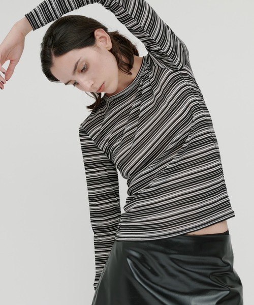 kiehtova(キエトヴァ)の「【kiehtova】SHEER BORDER TOPS/シアー ボーダー トップス(Tシャツ/カットソー・レディース・ホワイト×ブラック/ベージュ系その他・FREE)」の15枚目の写真