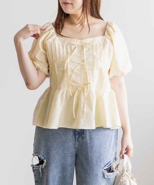 CLETTE(クレット)の「CLETTEオリジナルレース使いピンタックブラウス(シャツ/ブラウス・レディース・イエロー/ブラック/ブラック系その他・LL/3L/4L)」の3枚目の写真