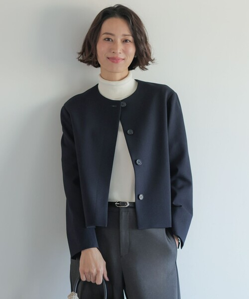 J.PRESS(ジェイプレス)の「【WEB限定カラーあり】ツムギートflannel ノーカラー ジャケット(ノーカラージャケット・レディース・アイボリー系/ベージュ系/ネイビー系/グレー系・T13/T17/T15)」の4枚目の写真