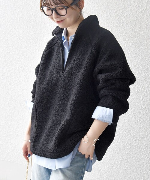 SHIPS any:〈洗濯機可能〉ボア フリース ハーフジップ プルオーバー（T
