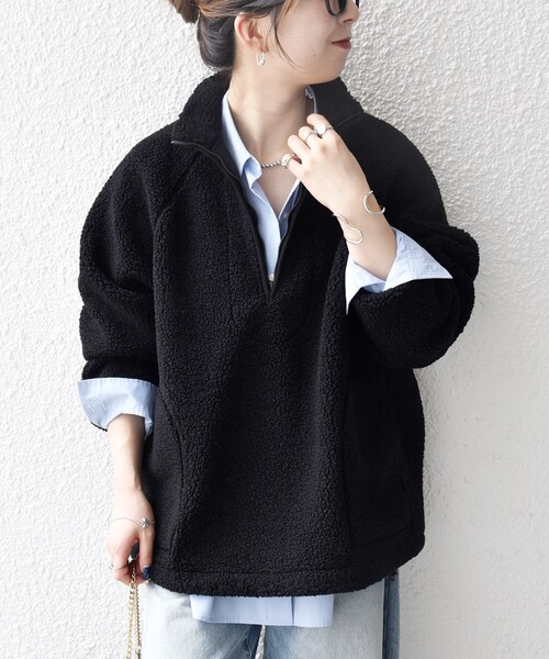 SHIPS any:〈洗濯機可能〉ボア フリース ハーフジップ プルオーバー（T