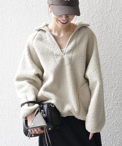 SHIPS any:〈洗濯機可能〉ボア フリース ハーフジップ プルオーバー（T