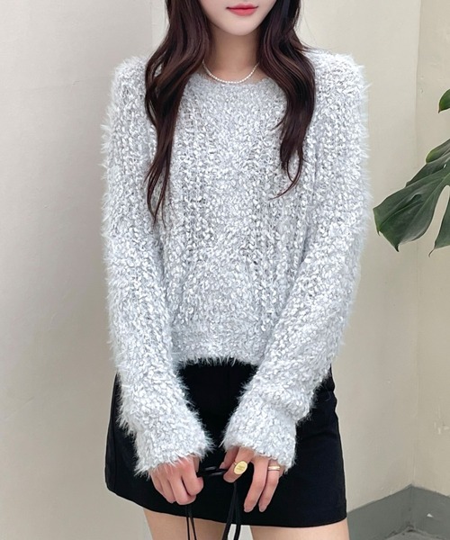 Lace Ladies(レースレディース)の「ブークレー クルーネック 長袖 ニット プルオーバー(ニット/セーター・レディース・グレー/アイボリー/ピンク・FREE)」の11枚目の写真