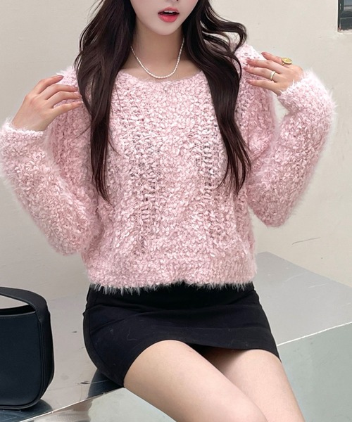 Lace Ladies(レースレディース)の「ブークレー クルーネック 長袖 ニット プルオーバー(ニット/セーター・レディース・グレー/アイボリー/ピンク・FREE)」の8枚目の写真