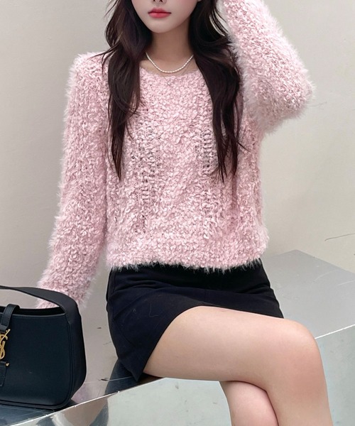Lace Ladies(レースレディース)の「ブークレー クルーネック 長袖 ニット プルオーバー(ニット/セーター・レディース・グレー/アイボリー/ピンク・FREE)」の7枚目の写真