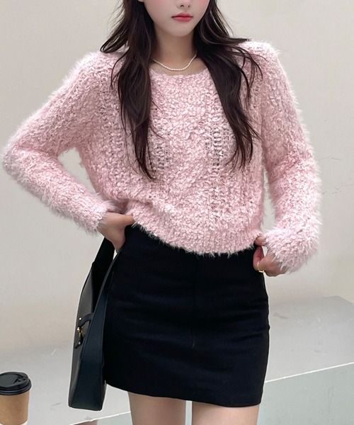 Lace Ladies(レースレディース)の「ブークレー クルーネック 長袖 ニット プルオーバー(ニット/セーター・レディース・グレー/アイボリー/ピンク・FREE)」の6枚目の写真