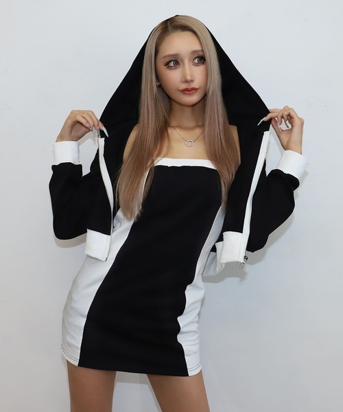 BLACKQUEEN（ブラッククイーン）の「【BLACKQUEEN】バイカラーミニセットアップ（セットアップ・レディース・ブラック/チャコール・M）」の2枚目の写真