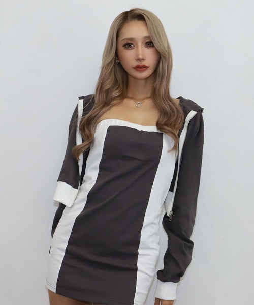BLACKQUEEN（ブラッククイーン）の「【BLACKQUEEN】バイカラーミニセットアップ（セットアップ・レディース・ブラック/チャコール・M）」の3枚目の写真