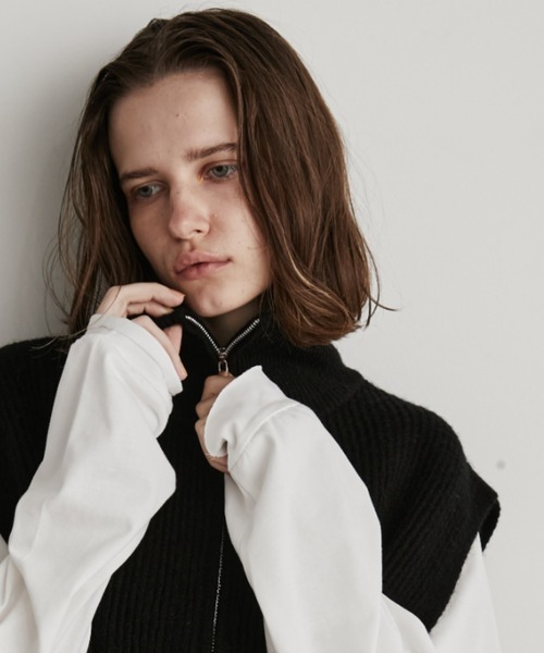 Auntie Rosa Holiday（アンティローザホリデー）の「ジップアップニットベスト（ベスト・レディース・ブラック/アイボリー/グレー・FREE）」の12枚目の写真