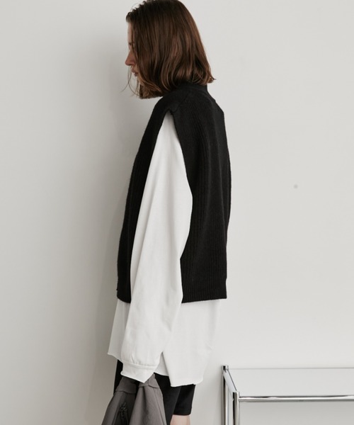 Auntie Rosa Holiday（アンティローザホリデー）の「ジップアップニットベスト（ベスト・レディース・ブラック/アイボリー/グレー・FREE）」の7枚目の写真