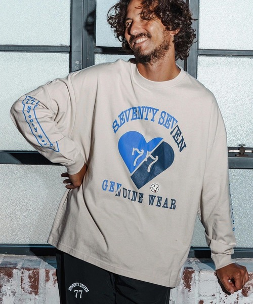 seventy seven（セブンティセブン）の「mlt5423-middle onz over size L-S t-shirt(77heart) ロングスリーブTシャツ(7725W200)（Tシャツ/カットソー・メンズ・グレー/ブラック/ホワイト・S/XL/L/M）」の3枚目の写真
