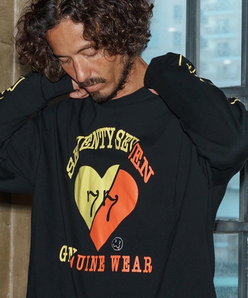 seventy seven（セブンティセブン）の「mlt5423-middle onz over size L-S t-shirt(77heart) ロングスリーブTシャツ(7725W200)（Tシャツ/カットソー・メンズ・グレー/ブラック/ホワイト・S/XL/L/M）」の2枚目の写真