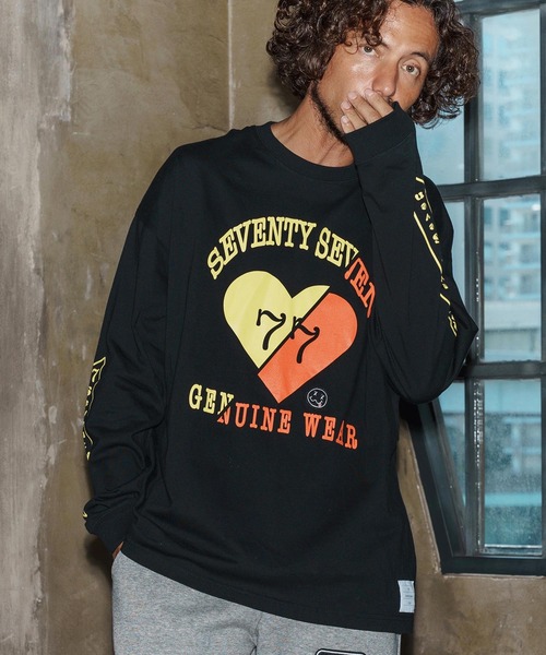 seventy seven（セブンティセブン）の「mlt5423-middle onz over size L-S t-shirt(77heart) ロングスリーブTシャツ(7725W200)（Tシャツ/カットソー・メンズ・グレー/ブラック/ホワイト・S/XL/L/M）」の4枚目の写真