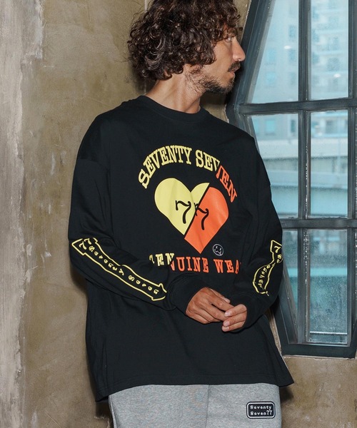 seventy seven（セブンティセブン）の「mlt5423-middle onz over size L-S t-shirt(77heart) ロングスリーブTシャツ(7725W200)（Tシャツ/カットソー・メンズ・グレー/ブラック/ホワイト・S/XL/L/M）」の5枚目の写真