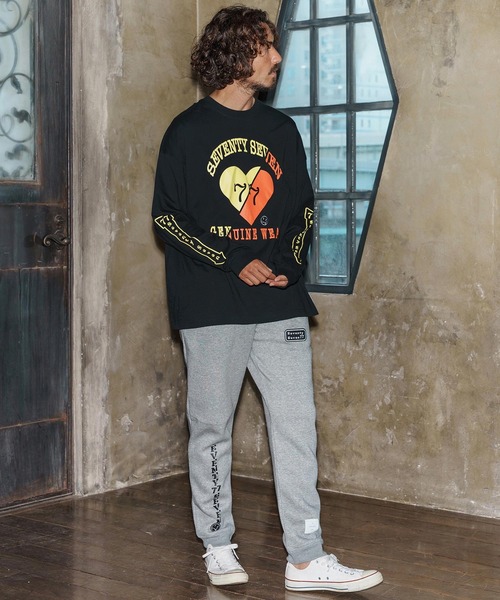 seventy seven（セブンティセブン）の「mlt5423-middle onz over size L-S t-shirt(77heart) ロングスリーブTシャツ(7725W200)（Tシャツ/カットソー・メンズ・グレー/ブラック/ホワイト・S/XL/L/M）」の6枚目の写真