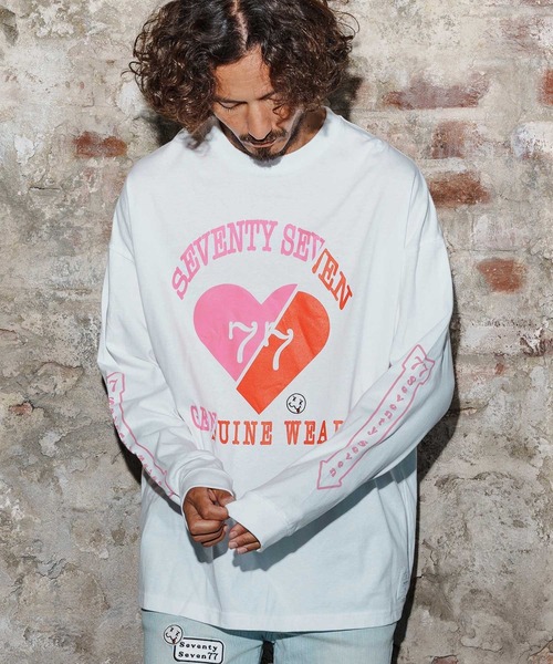 seventy seven（セブンティセブン）の「mlt5423-middle onz over size L-S t-shirt(77heart) ロングスリーブTシャツ(7725W200)（Tシャツ/カットソー・メンズ・グレー/ブラック/ホワイト・S/XL/L/M）」の10枚目の写真