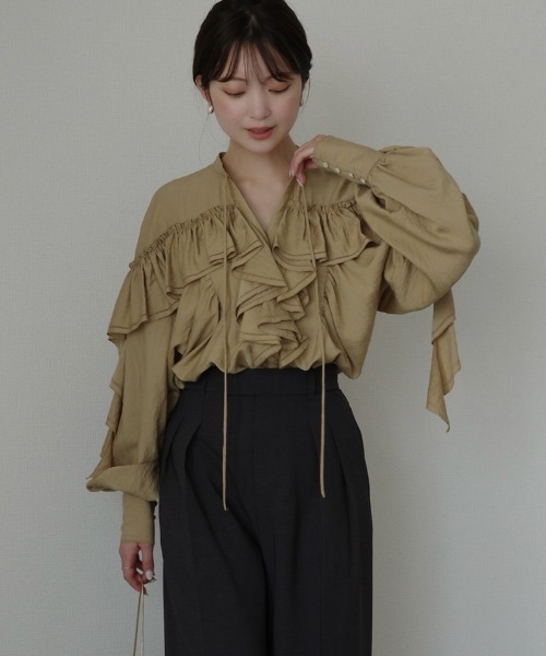 セール】リンクルラッフルブラウス（シャツ/ブラウス）｜anuans（ア