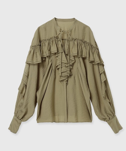 【新品未使用タグ付き】アニュアンス完売色 リンクルラッフルブラウス ベージュ セール】リンクルラッフルブラウス（シャツ/ブラウス）｜anuans（ア