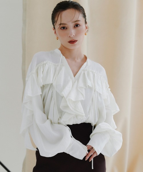 セール】リンクルラッフルブラウス（シャツ/ブラウス）｜anuans（ア