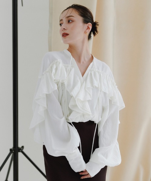 セール】リンクルラッフルブラウス（シャツ/ブラウス）｜anuans（ア