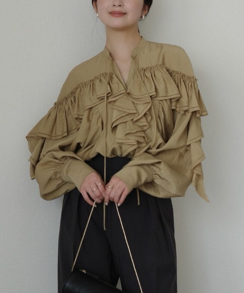 セール】リンクルラッフルブラウス（シャツ/ブラウス）｜anuans（ア
