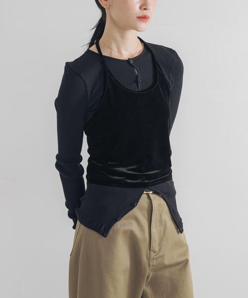 URBAN RESEARCH(アーバンリサーチ)の「ホルターネックベロアビスチェ(その他トップス・レディース・ブルー/ブラック・FREE)」の2枚目の写真