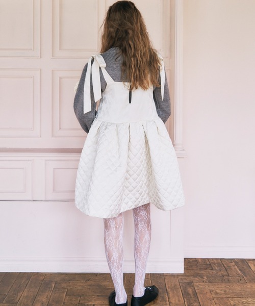 HONEY MI HONEY（ハニーミーハニー）の「quilting rose satin tiered mini one-piece（ワンピース・レディース・ピンク/ブラック/アイボリー/サックスブルー・FREE）」の19枚目の写真