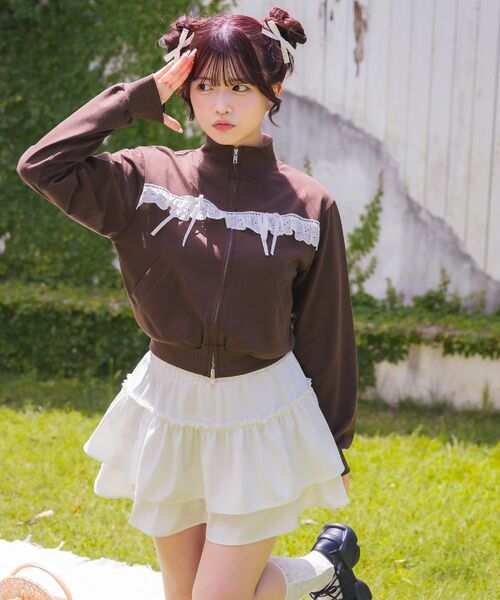 ems excite(エムズエキサイト)の「レース&リボンつきトラックJK(その他アウター・レディース・ダークグレー/ダークブルー/ブラウン・FREE)」の5枚目の写真