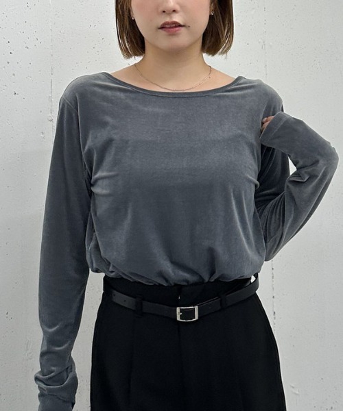 archives(アルシーヴ)の「【ラフに艶っぽ】シアーベロアTOPS(Tシャツ/カットソー・レディース・アイボリー/ブルーグレー/チャコールグレー/ブラウン・MEDIUM)」の3枚目の写真