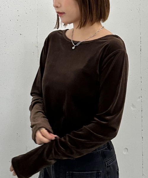 archives(アルシーヴ)の「【ラフに艶っぽ】シアーベロアTOPS(Tシャツ/カットソー・レディース・アイボリー/ブルーグレー/チャコールグレー/ブラウン・MEDIUM)」の7枚目の写真