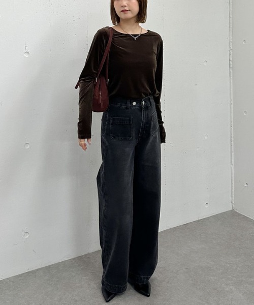 archives(アルシーヴ)の「【ラフに艶っぽ】シアーベロアTOPS(Tシャツ/カットソー・レディース・アイボリー/ブルーグレー/チャコールグレー/ブラウン・MEDIUM)」の8枚目の写真