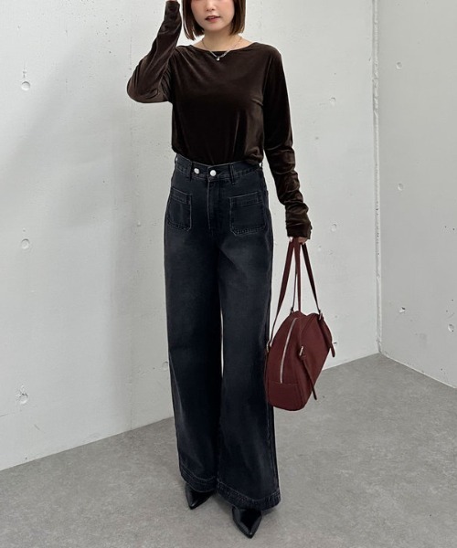 archives(アルシーヴ)の「【ラフに艶っぽ】シアーベロアTOPS(Tシャツ/カットソー・レディース・アイボリー/ブルーグレー/チャコールグレー/ブラウン・MEDIUM)」の9枚目の写真