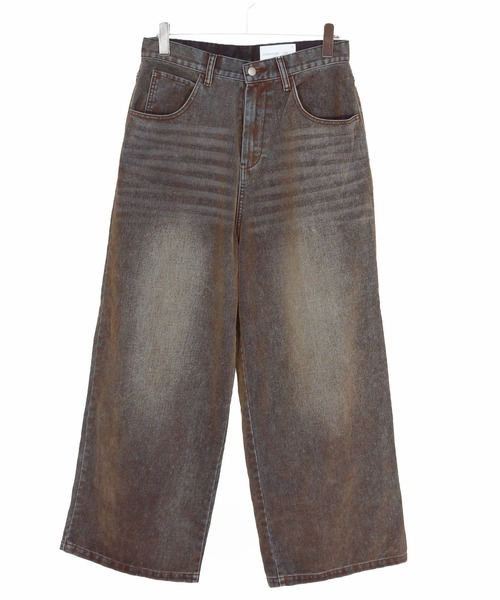 ADAM PATEK(アダムパテック)の「ADAMPATEK/velour dust wide pants/フロッキーデニムブラストワイドパンツ(デニムパンツ・メンズ・ブラック/ブラウン・1/2)」の7枚目の写真