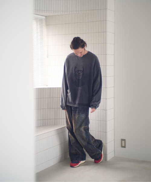 ADAM PATEK(アダムパテック)の「ADAMPATEK/velour dust wide pants/フロッキーデニムブラストワイドパンツ(デニムパンツ・メンズ・ブラック/ブラウン・1/2)」の17枚目の写真