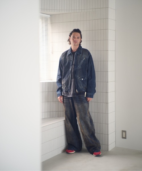 ADAM PATEK(アダムパテック)の「ADAMPATEK/velour dust wide pants/フロッキーデニムブラストワイドパンツ(デニムパンツ・メンズ・ブラック/ブラウン・1/2)」の18枚目の写真