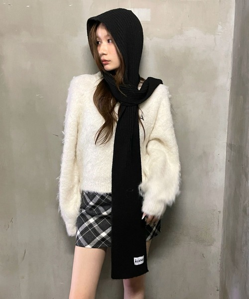 ALAND（エーランド）の「【UNISEX】ALAND／メランジフードマフラー（マフラー・レディース・グレー/ブラック/アイボリー・FREE）」の3枚目の写真