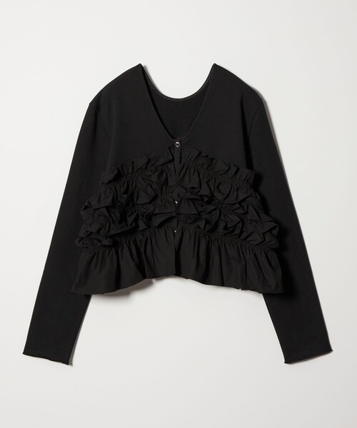 【美品】EMMEL REFINES フリル 2way カーディガン ブラック EMMEL REFINES＞EM ミニウラケ フリル 2WAY カーディガン