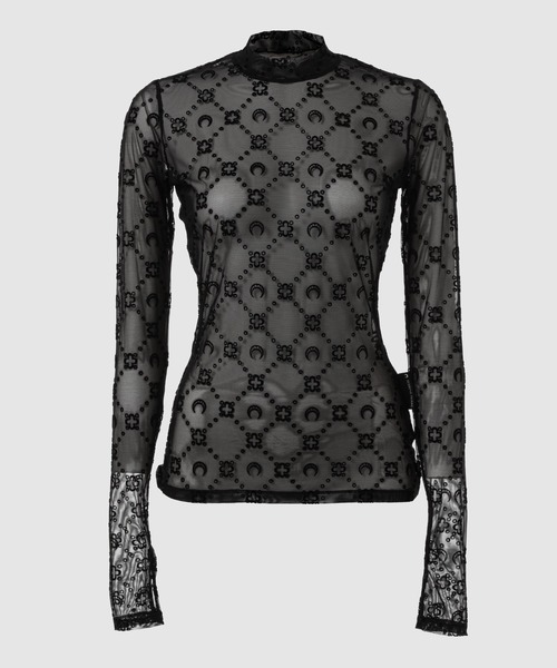 MARINE SERRE(マリーン・セル)の「MOONOGRAM MESH FLOCK LS HIGHNECK TOP(その他トップス・レディース・ブラック/パープル・XS/S/M)」の1枚目の写真