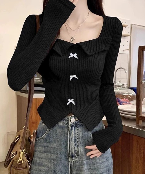 .KOM(ドットコム)の「『.KOM/ドットケーオーエム』リボントップス 【CN】(Tシャツ/カットソー・レディース・グレー/ブラック/カーキ・M)」の2枚目の写真