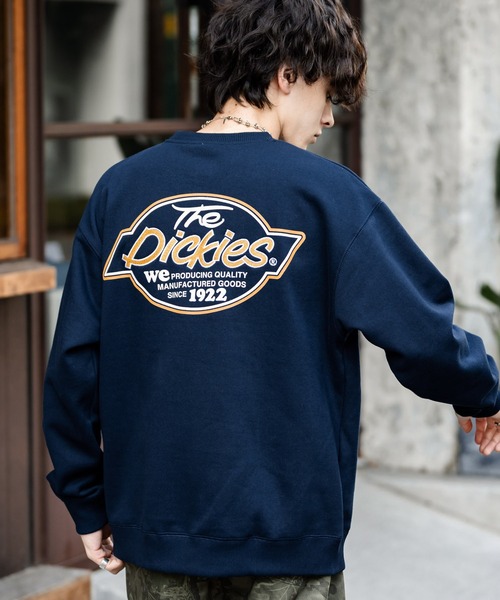 セール】Dickies 裏起毛バックプリント刺繍クルーネック長袖スウェット