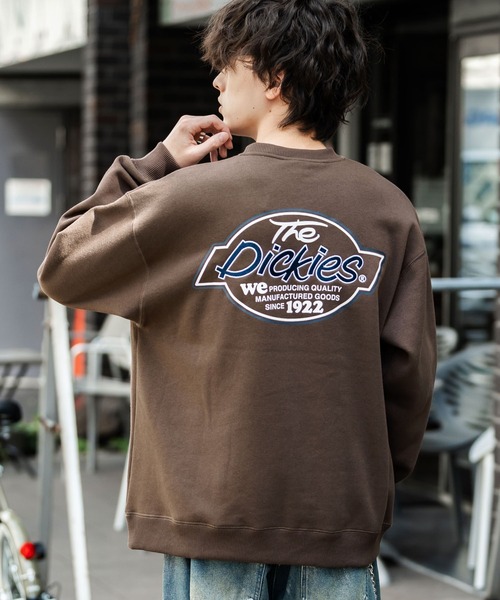 Dickies 裏起毛バックプリント刺繍クルーネック長袖スウェット