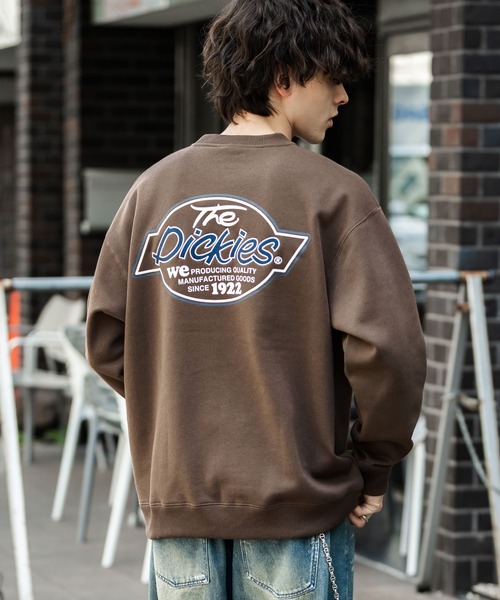Dickies 裏起毛バックプリント刺繍クルーネック長袖スウェット