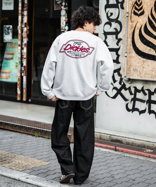 Dickies 裏起毛バックプリント刺繍クルーネック長袖スウェット