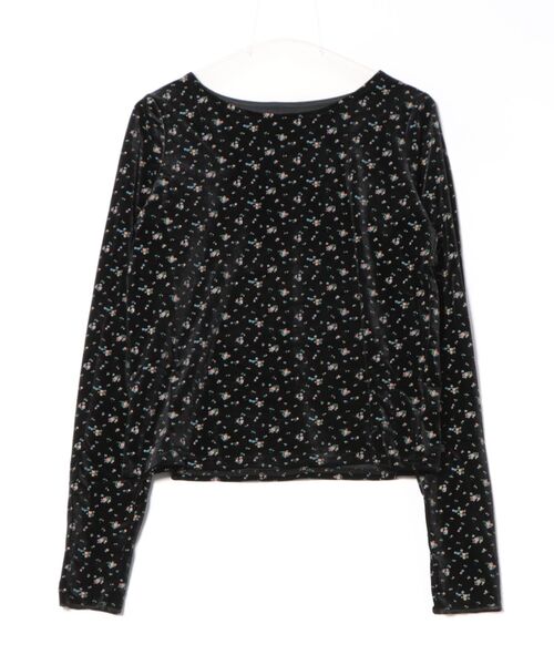 STYLEBLOCK(スタイルブロック)の「フラワーベロア指開きトップス(Tシャツ/カットソー・レディース・ブラウン系その他/ブラウン×イエロー/ブラック×イエロー/ブラック×ブルー・FREE)」の3枚目の写真