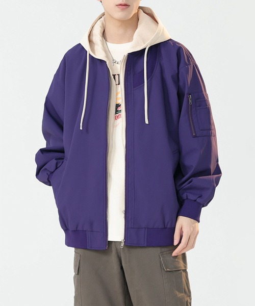 aimoha（アイモハ）の「撥水加工フード付きMA-1ジャケット/Water-repellent hooded MA-1 jacket（MA-1・メンズ・ブラック/ライトベージュ/パープル・MEDIUM/LARGE/X-LARGE）」の3枚目の写真