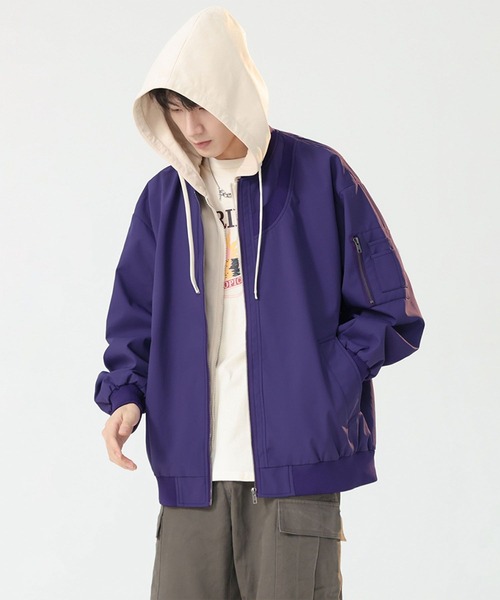 aimoha（アイモハ）の「撥水加工フード付きMA-1ジャケット/Water-repellent hooded MA-1 jacket（MA-1・メンズ・ブラック/ライトベージュ/パープル・MEDIUM/LARGE/X-LARGE）」の4枚目の写真