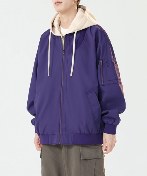 aimoha（アイモハ）の「撥水加工フード付きMA-1ジャケット/Water-repellent hooded MA-1 jacket（MA-1・メンズ・ブラック/ライトベージュ/パープル・MEDIUM/LARGE/X-LARGE）」の7枚目の写真
